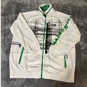 ECKO UNLTD Mens Track Jacket White Green Plaid Front Full Zip Size 3XL